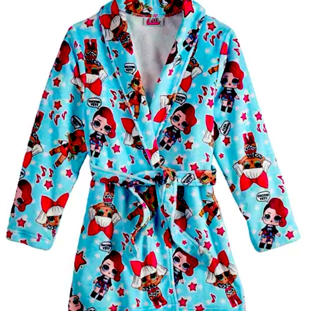 Girls L.O.L. Surprise! "ARE YOU EXCITED YET" Blue Cartoon Print Plush Robe - XS